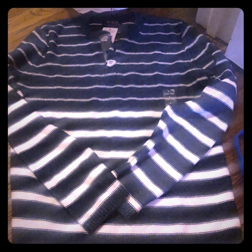 NWT Ralph Lauren Striped cotton & linen sweater 14/16 blue & white ⚓️🏇🏻